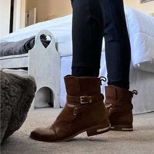 Leather and suede ankle moto combat biker boots